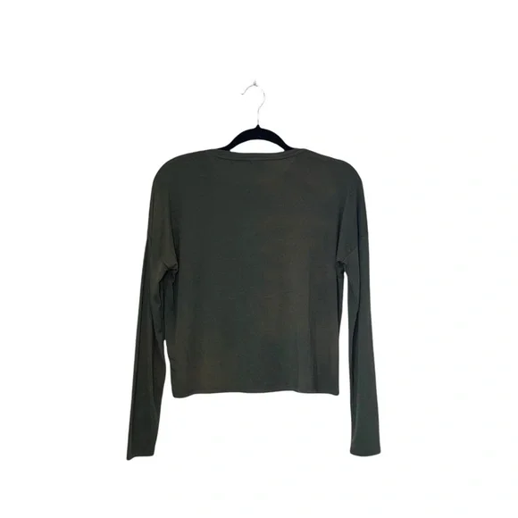 Garage Olive Green Cropped Long Sleeve Crew Neck Basic Top Medium Women’s - Picture 6 of 11